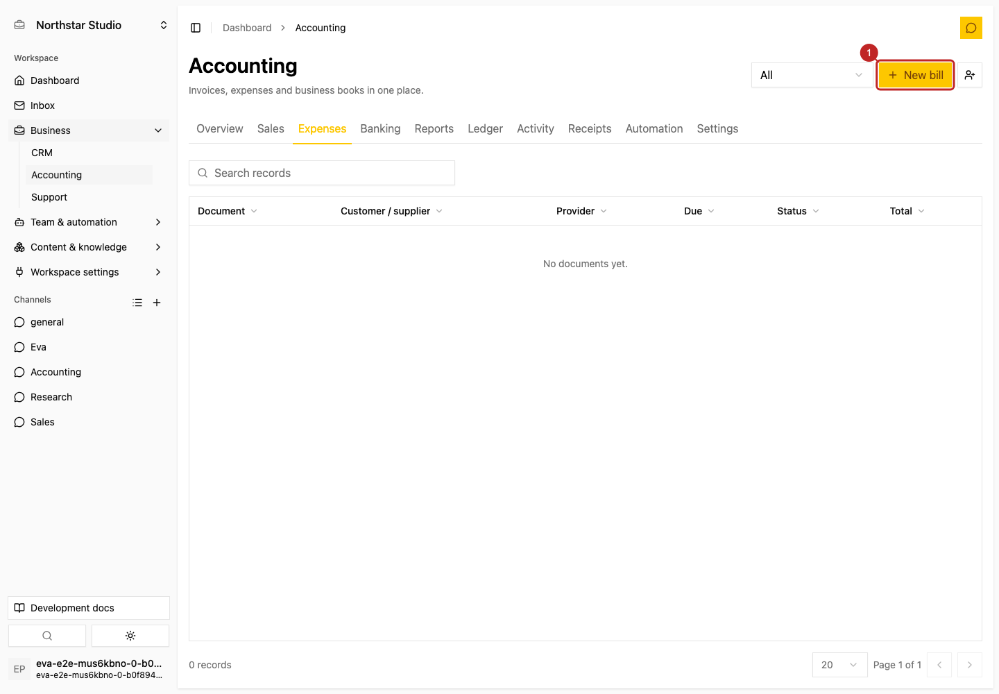 Action: Start an expense