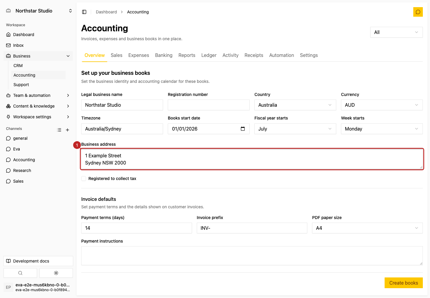 Result: Enter business details