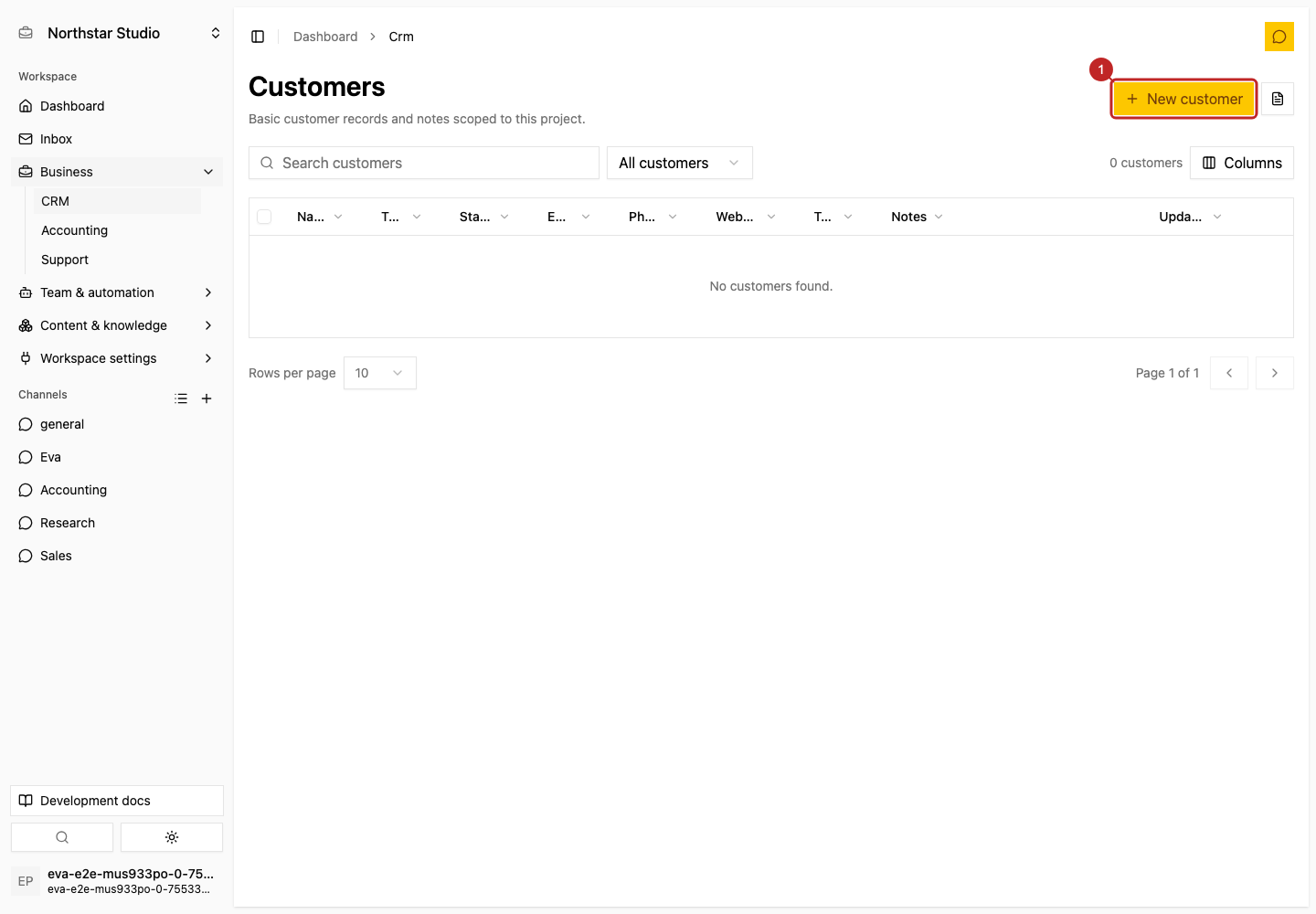 Action: Start a customer record