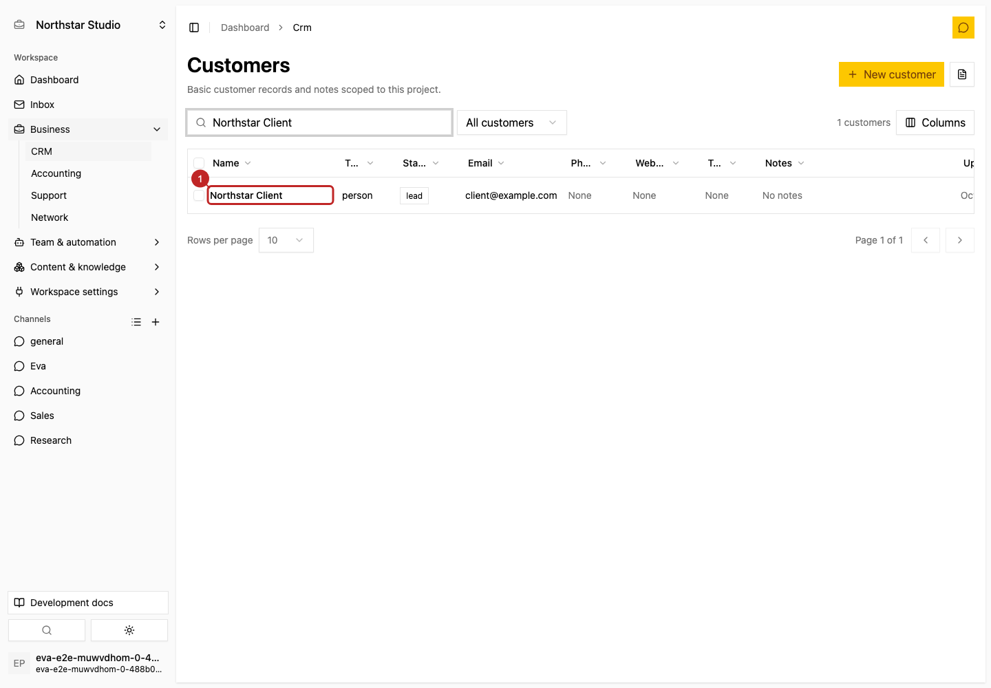 Result: Search the customer list