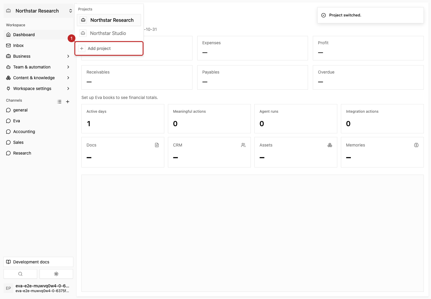 Action: Create an additional project